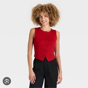 a new day Red Button-Front Sleeveless Crop Top